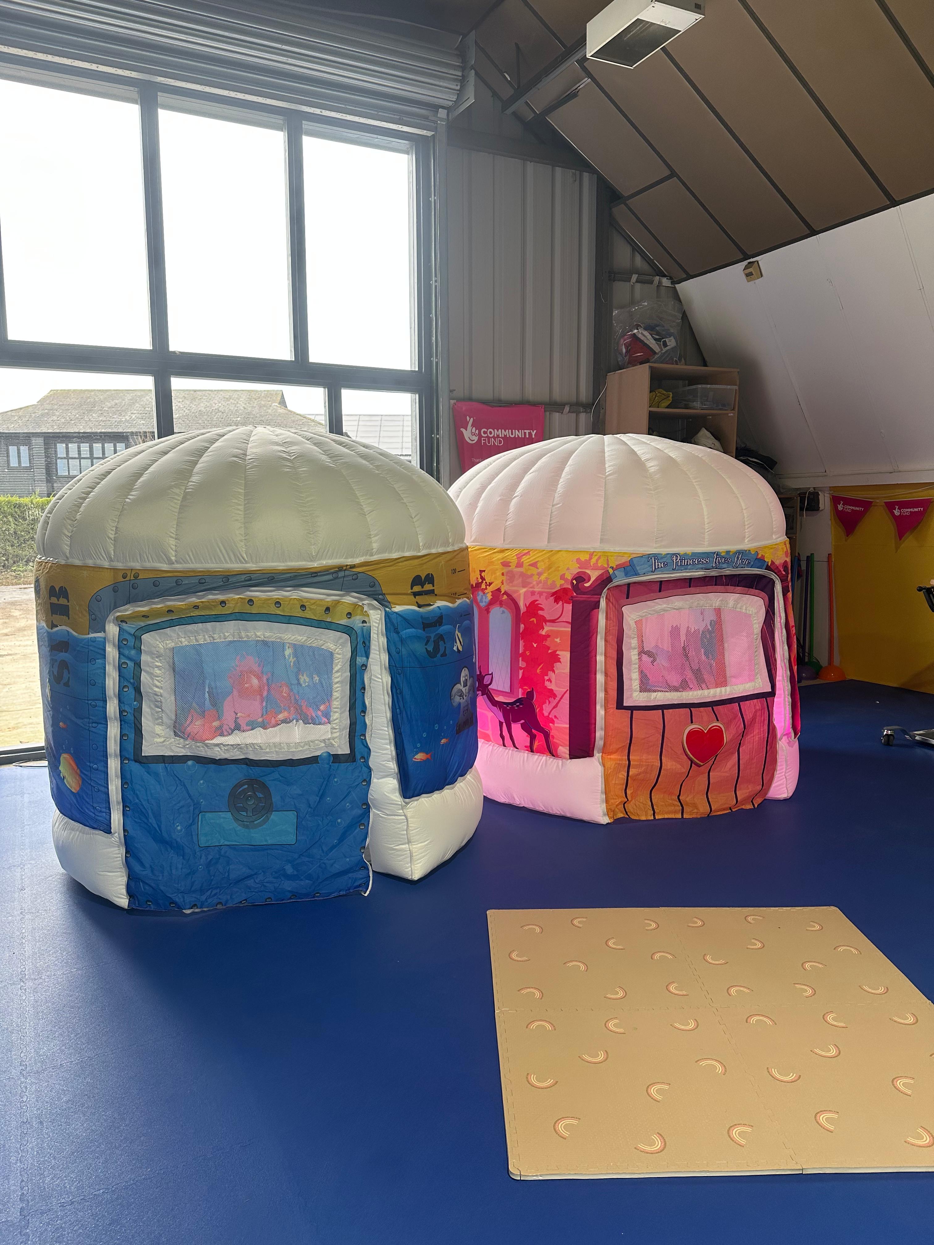 Colorful inflatable sensory play structures for SEND birthday parties at The Angel Centre